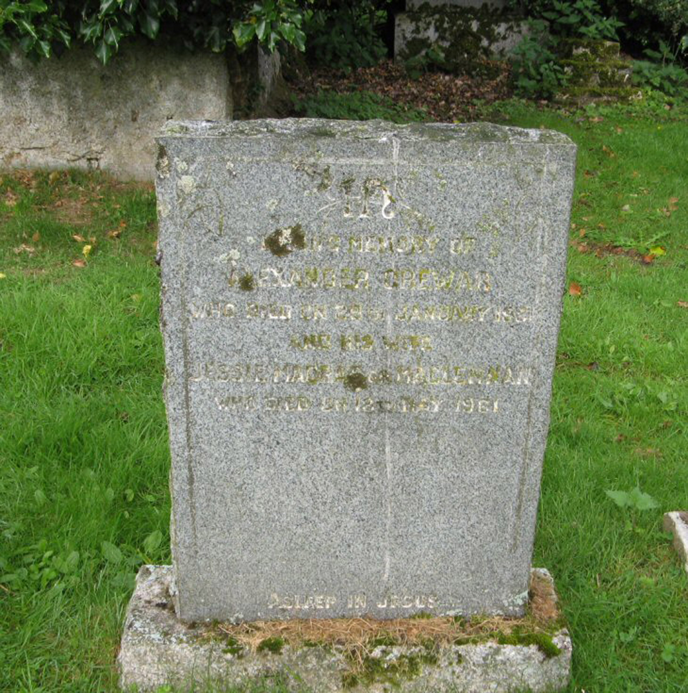 Photo of headstones/Jessie MacLennan  (MacRae) d 1961 MI Kilchrist, Urray